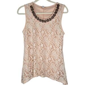 Coquette Blush Lace Crystal Floral Lace Romantic Feminine Tank Aesthetic Size L
